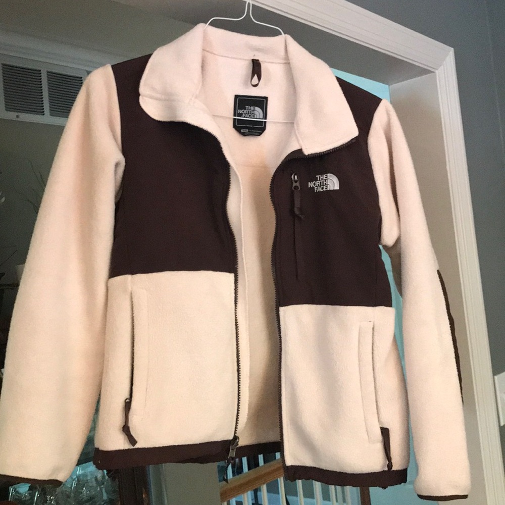 Brown and pink North Face Denali Jacket